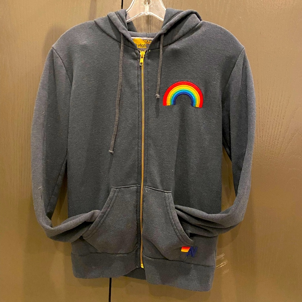 Aviator Nation Embroidered Rainbow Zip up Hoodie